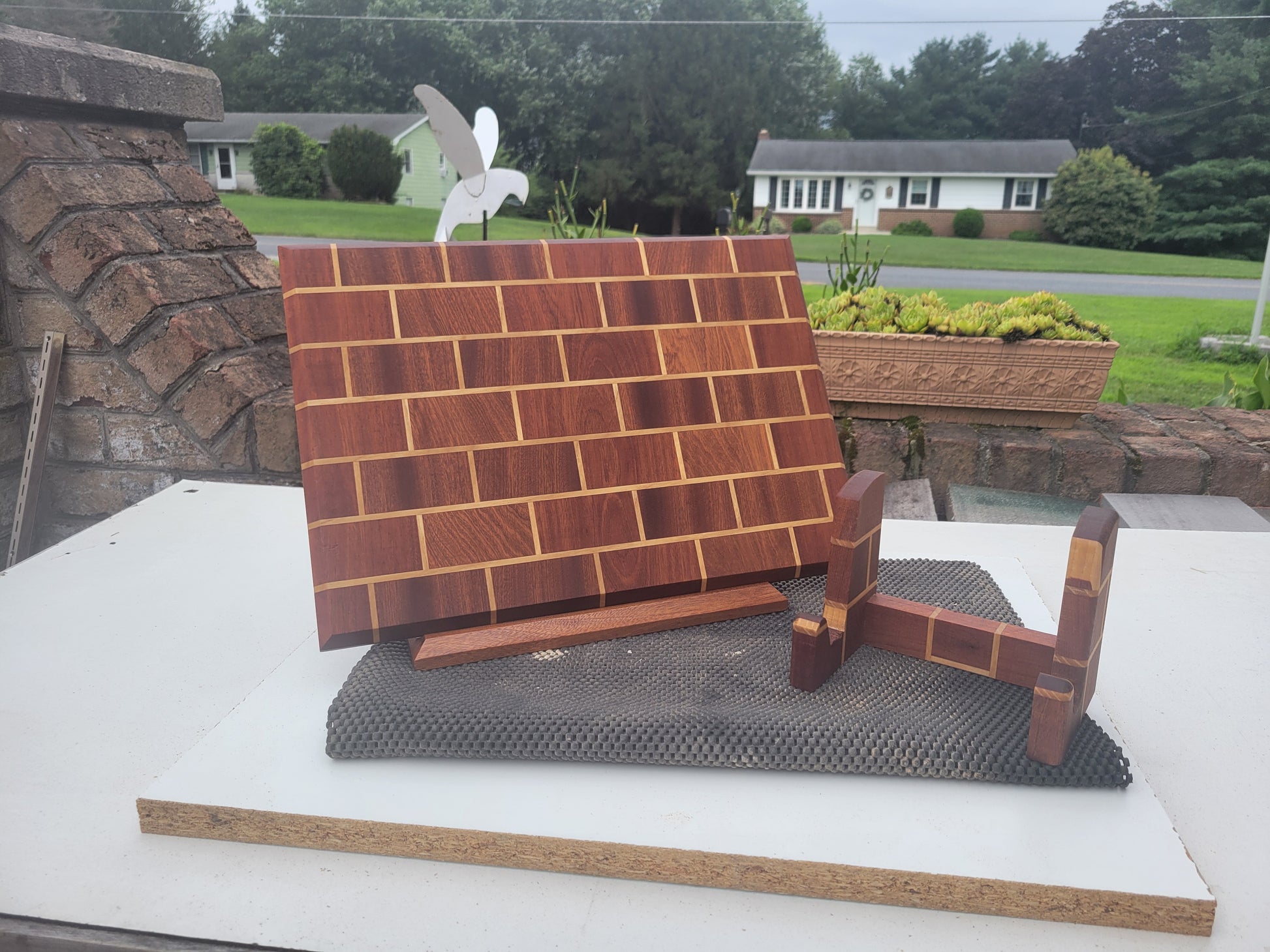 Brick Pattern Cutting Board with Matching Stand