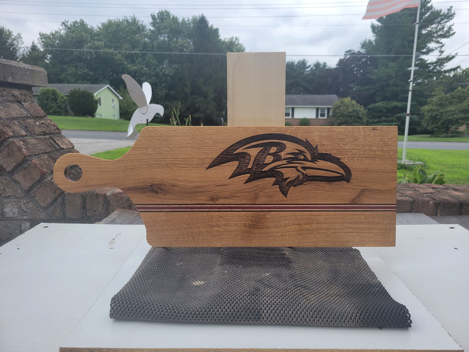 Quarter Sawn White Oak Charcuterie Board with Ravens Head engraved